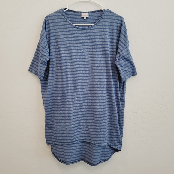 💕 LulaRoe Irma Tunic Top Blue & Gray Stripes Size XS - Picture 8 of 8